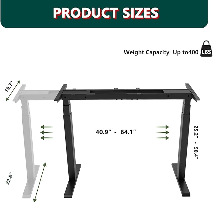 Standing Desk Frame Dual Motor- 3 Tier Heavy Duty Electric Desk Legs, Adjustable Desk Frame, Sit Stand Desk Frame, Black Frame
