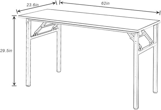 SogesGame Computer Desk, 62 Inch Large Desk Modern Simple Style Folding Tables, Home Office Writing Desk, Space Saving Foldable Table, No Install Needed, Retro Black