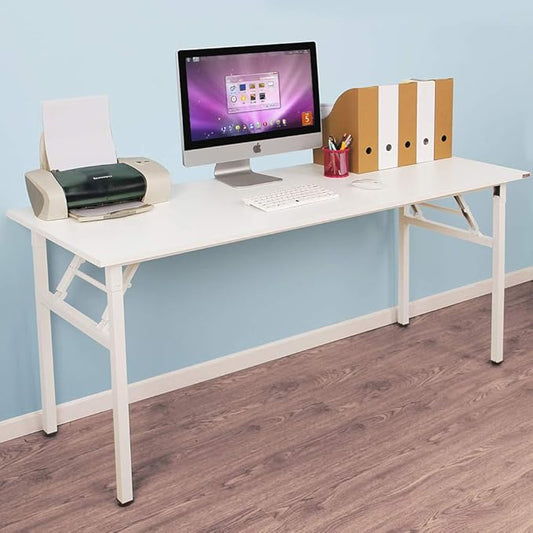 SogesGame 62 inches Computer Desk Folding Table Small Writing Desk Compact Desk Foldable Desk No Install Needed,White,LP-AC5WW-157