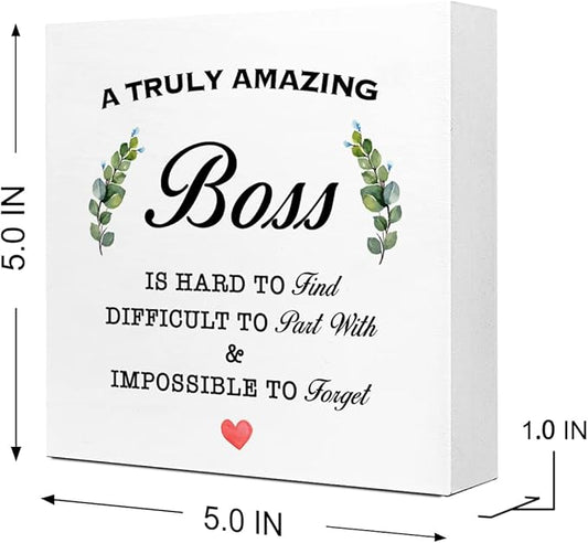 A Truly Amazing Boss is Hard to Find Wooden Sign Desk Decor,Inspirational Wood Block Sign Desk Decorations for Home Office Desk Shelf Table Decor,Best Boss Mentor Gifts