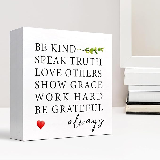 Be Kind Speak Truth Wood Block Sign Desk Decor,Rustic Inspirational Wooden Box Plaque Sign Desk Decor for Home Office Shelf Table Decor Decorations