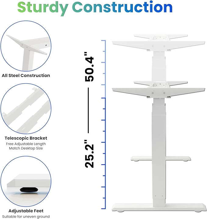 Standing Desk Frame Dual Motor- 3 Tier Standing Desk Legs, Adjustable Desk Frame, Sit Stand Desk Frame,White Frame