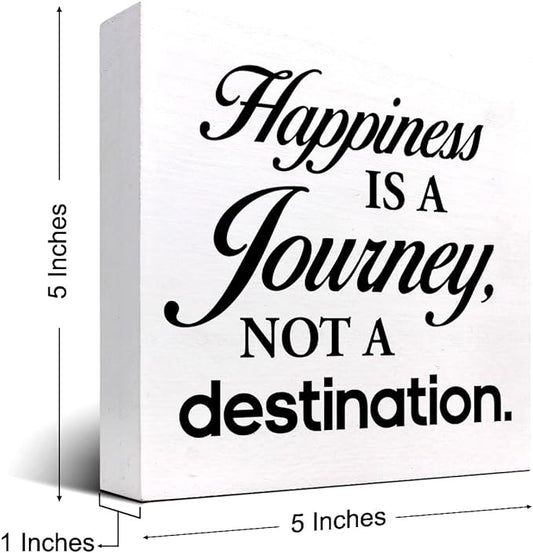 Motivational Wood Box Sign Desk Decor,Happiness is a Journey not a Destination Wood Plaque Signs,Rustic Wooden Block Sign Decor for Home Office Shelf Table Decoration C1081