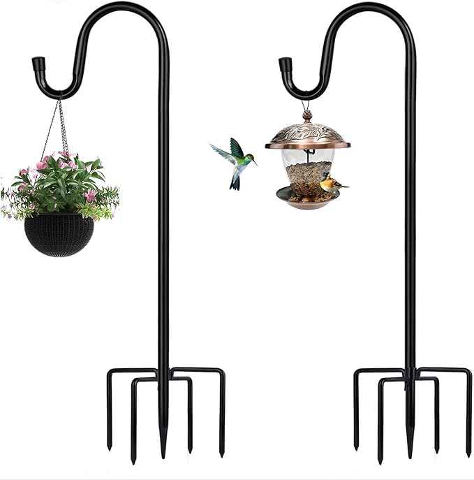 Shepherd Hooks for Outdoor, 2 Pack 78 Inch Bird Feeder Pole with 5 Prongs Base for Hanging Lantern, Hummingbird Feeder, Lightweight Plant, Shepherds Hook for Bird Feeders for Outside