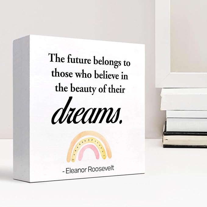 Dreams Wood Box Signs,Motivational Wood Plaque Sign,Inspirational Wooden Block Sign Decor for Home Office Shelf Desk Table Decoration C1070