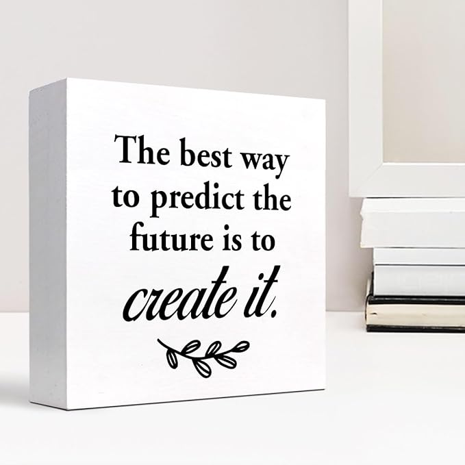 The Best Way to Predict the Future is to Create It Wood Box Signs,Inspirational Wood Plaque Sign Desk Decor,Rustic Positive Wooden Block Sign Decor for Home Office Shelf Table Decoration C1074