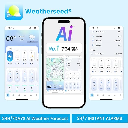 Sainlogic WiFi Smart Weather Station 14-in-1 with 24/7 Accurate Weather Forecast by Weatherseed AI, 8.5" Large Display, Wind Gauge, 2-Year Data Storage & Export (Only 2.4G)