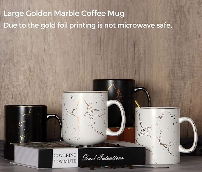 harebe 22 OZ Ceramic Extra Large Black Gold Marble Coffee Mug, Oversized Hot Tall Latte Mugs, Big Giant Cup for Men