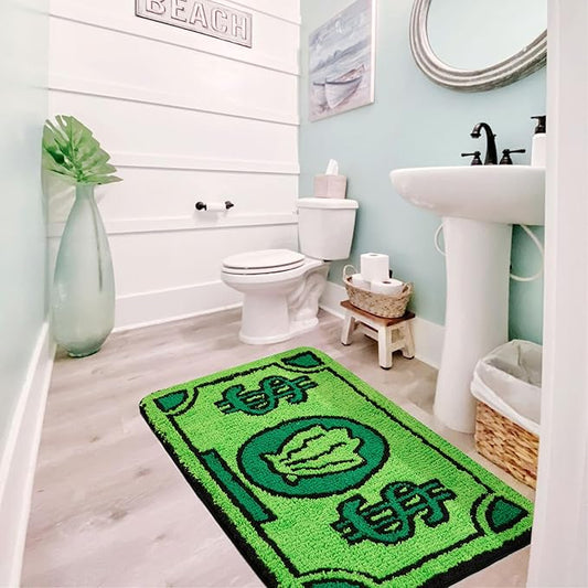 RoomTalks Cute Green Runner Rugs for Bedroom Bathroom 2'x4.3' Extra Long Bath Mat Non Slip Washable, Boho Coastal MR Krabs Money Cartoon Funny Cool Throw Runner Rugs Soft Shag Accent Bedside Floor Rug