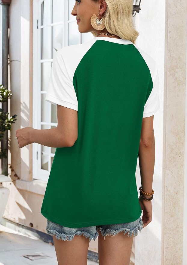 WIHOLL Womens Summer Tops Color Block Short Sleeve Raglan Shirts Spring Fashion Clothes Vacation Outfits