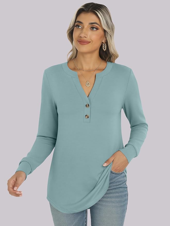 ANRABESS Women's Long Sleeve Shirts 2026 Spring Fashion Dressy Casual Tops Trendy Henley Blouses Cute Work Outfits Clothes