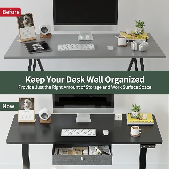 FEZIBO 63 x 24 Inches Standing Desk with Drawer, Adjustable Height Electric Stand up Desk with Storage, Sit Stand Home Office Desk, Ergonomic Computer Desk, Black