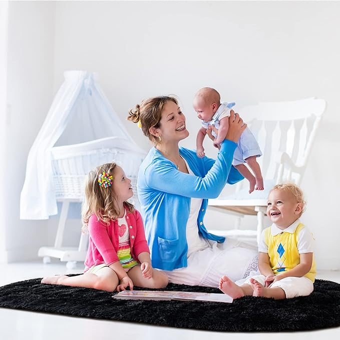 Noahas Black Fluffy Rugs for Bedroom,2'X 5' Oval Ultra Soft Bedroom Rugs,Small Throw Rugs, Kids Room Carpet Modern Shaggy Area Rugs Home Decor