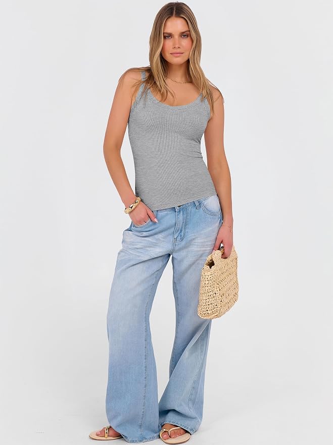 ANRABESS V Neck Tank Tops for Women Ribbed Knit Camisole 2026 Summer Casual Sleeveless Slim Fitted Basic Cami Shirts Clothes
