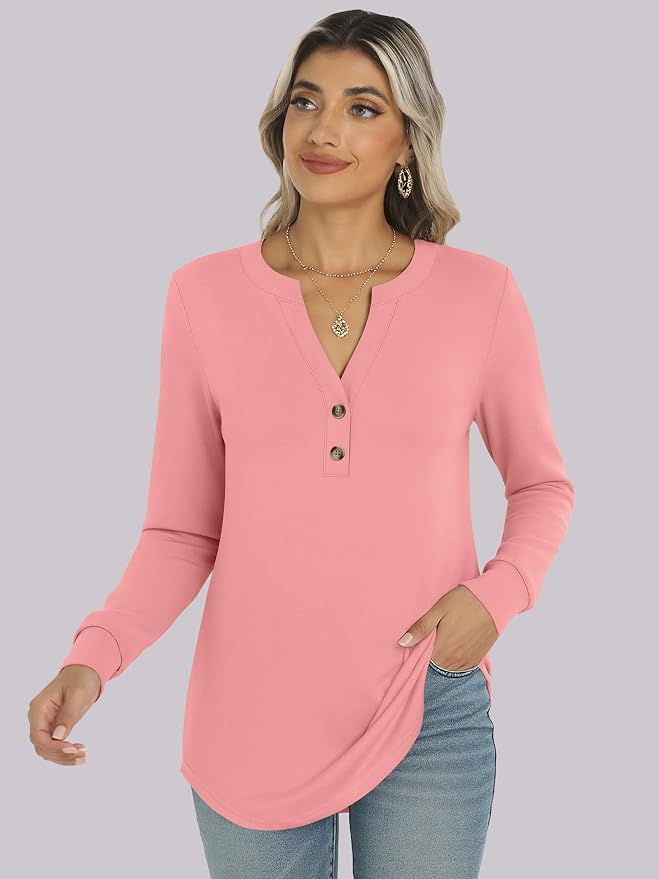 ANRABESS Women's Long Sleeve Shirts 2026 Spring Fashion Dressy Casual Tops Trendy Henley Blouses Cute Work Outfits Clothes
