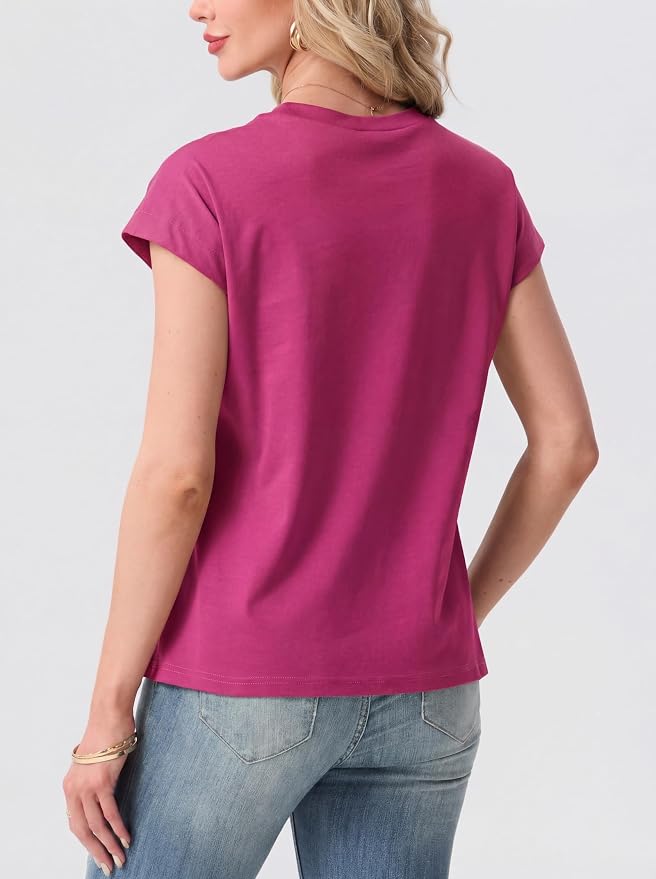 GRECERELLE Womens Summer Tops Cap Sleeve Crew Neck Basic T-Shirt | Everyday Casual Wear, Layering Friendly, Wrinkle-Resistant, Business Casual Ready, Lightweight & Packable, Capsule Wardrobe