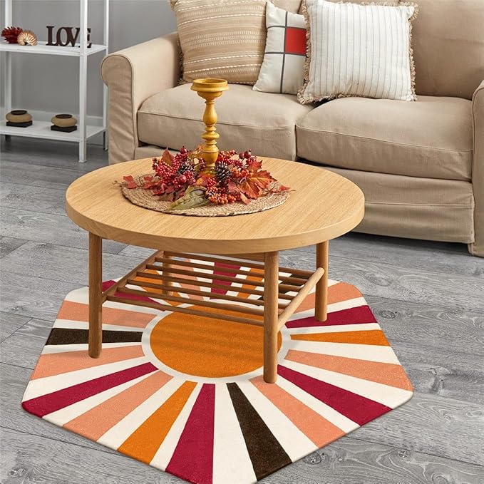 Washable Rainbow Rug for Kids Room Playroom, 4'x 4'7" Boho Sun Kids Rug for Girls Boys, Non-Slip Orange Carpet Small Play Rug for Tent Reading Corner Dorm Entryway