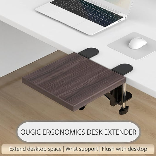 Ergonomics Desk Extender Tray, 9.5"x9.1" Punch-Free Clamp on, Foldable Keyboard Drawer Tray, Table Mount Arm Wrist Rest Shelf, Computer Elbow Arm Support