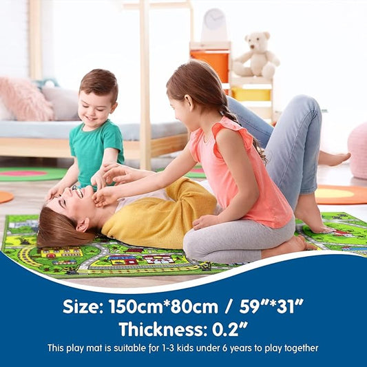 Booooom Jackson Car Rugs for Kids,Train and City Rug,Road Rug,Non Slip Car Mat for Kids,Washable Race Car Track Rug,Car Play Mat,Boys Girls Toddler Car Area Rug,Kids Car Rug Play Mat