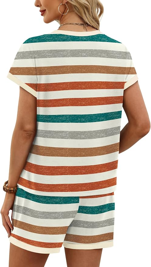 WIHOLL Two Piece Sets for Women Summer Lounge Short Sets Cap Sleeve Crew Neck Sweatsuit with Pocket XS-2XL