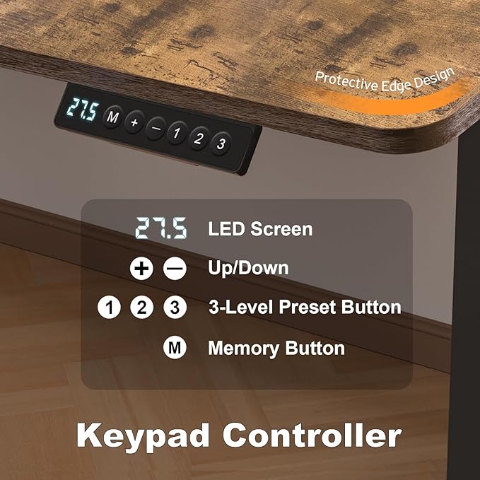 48 * 24 Inches Electric Standing Desk, Adjustable Height Sit Stand Up Desk with 3 Memory Presets, Motorized Home Office Computer Gaming Workstation Desk, Rustic Brown
