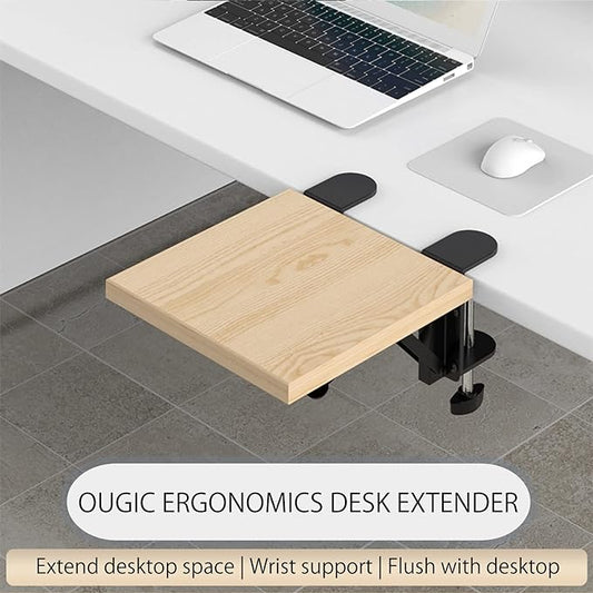 Ergonomics Desk Extender Tray, 9.5"x9.1" Punch-Free Clamp on, Foldable Keyboard Drawer Tray, Table Mount Arm Wrist Rest Shelf, Computer Elbow Arm Support
