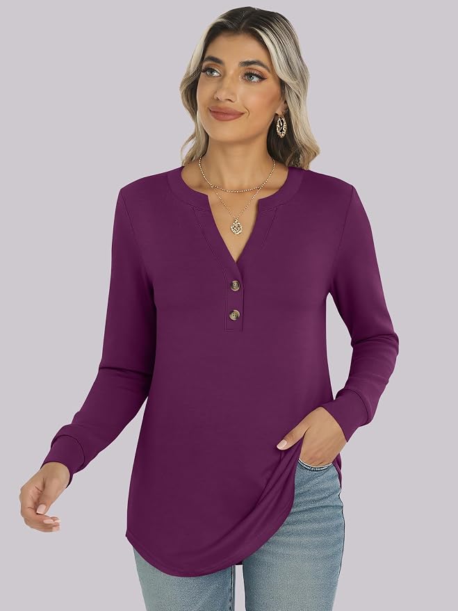 ANRABESS Women's Long Sleeve Shirts 2026 Spring Fashion Dressy Casual Tops Trendy Henley Blouses Cute Work Outfits Clothes