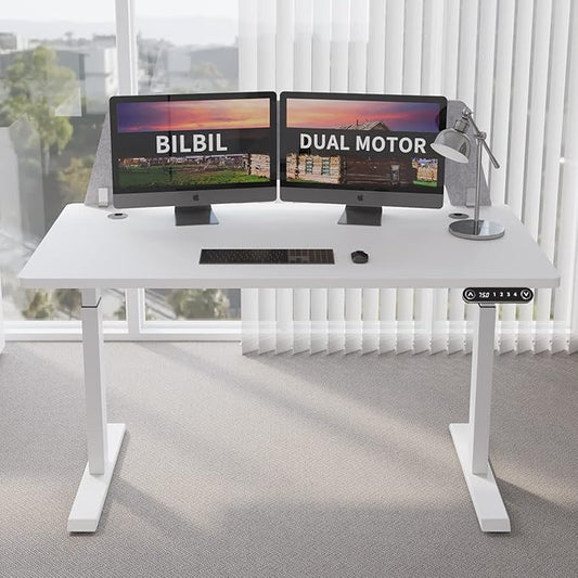 Dual Motor Standing Desk Frame, Electric Adjustable Stand Up Desk Base Workstation for Home and Office, Adjustable Desk Legs for 48'' to 70'' Desk Tops (White Frame only)