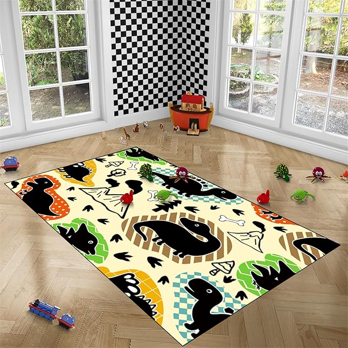 Dinosaur Rugs for Boys Bedroom - Kids Bedroom Rug Dinosaur Pattern Area Rug Kids Play Rugs for Boys Dinosaur Bedroom Decor for Boys Colorful Dinosaur Print Area Rug Kids Rugs for Bedroom,4'5''×6'