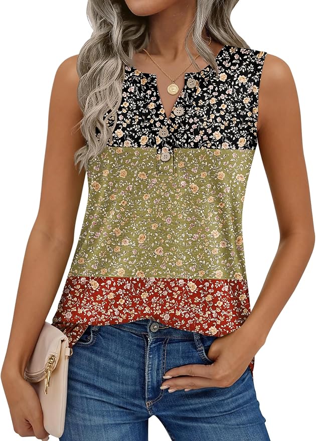 Zeagoo Womens Tank Tops Summer Sleeveless Tops Loose Button Henley Shirts Crew Neck Dress Casual 2026 Clothes