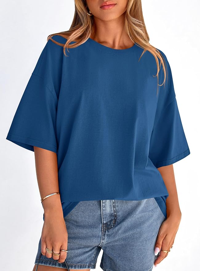 PRETTYGARDEN Womens 2026 Spring Going Out Tops Casual Short Sleeve Crewneck Loose Fit Basic Oversized T Shirts Summer Outfits