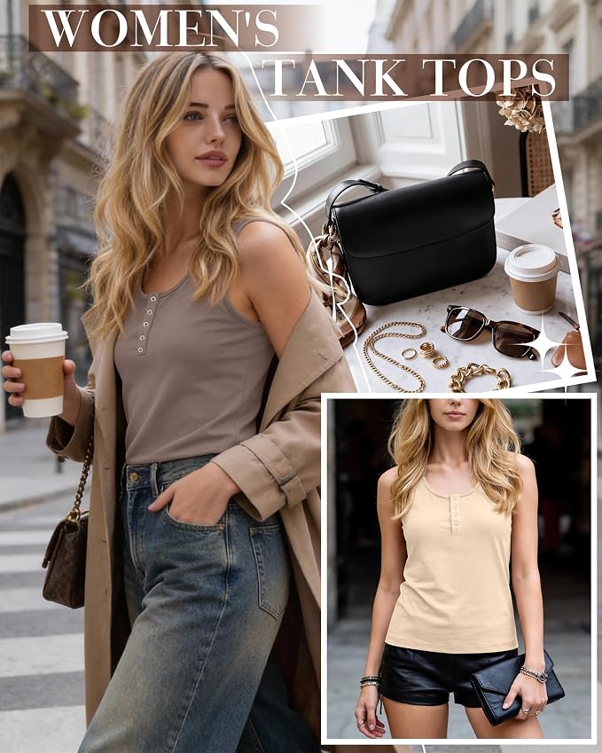 Ficerd 3 Pack Women's Henley Tank Tops Sleeveless Button Down Summer Shirts 2026 Casual Trendy Loose U Neck Tee Blouses