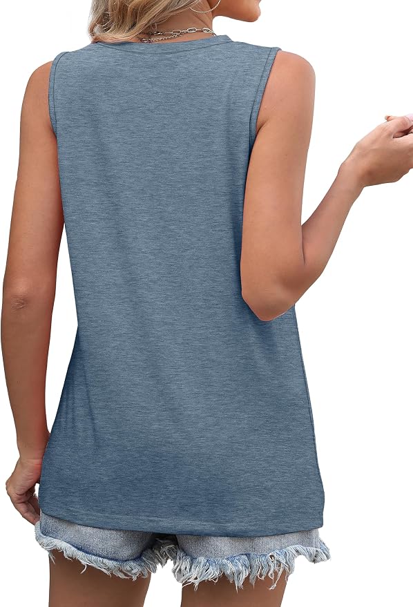 WIHOLL Women's Sleeveless Summer Crewneck Loose Fit Tank Tops