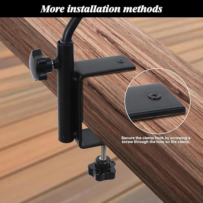 FEED GARDEN 31 Inch Heavy Duty Deck Hook, Non-Slip Clamp, 360 Degree Swivel, Black for Bird Feeders, Planters, Suet Baskets, Lanterns, Wind Chimes, 2 Pack