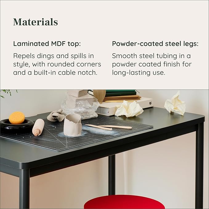 Branch Daily Desk - Functional At Home Office Desk with Effortless Assembly, Timeless Design, Rounded Corners, and Built-in Cable Notch - 48” W x 28.5” H x 24” D - Woodgrain Work Table