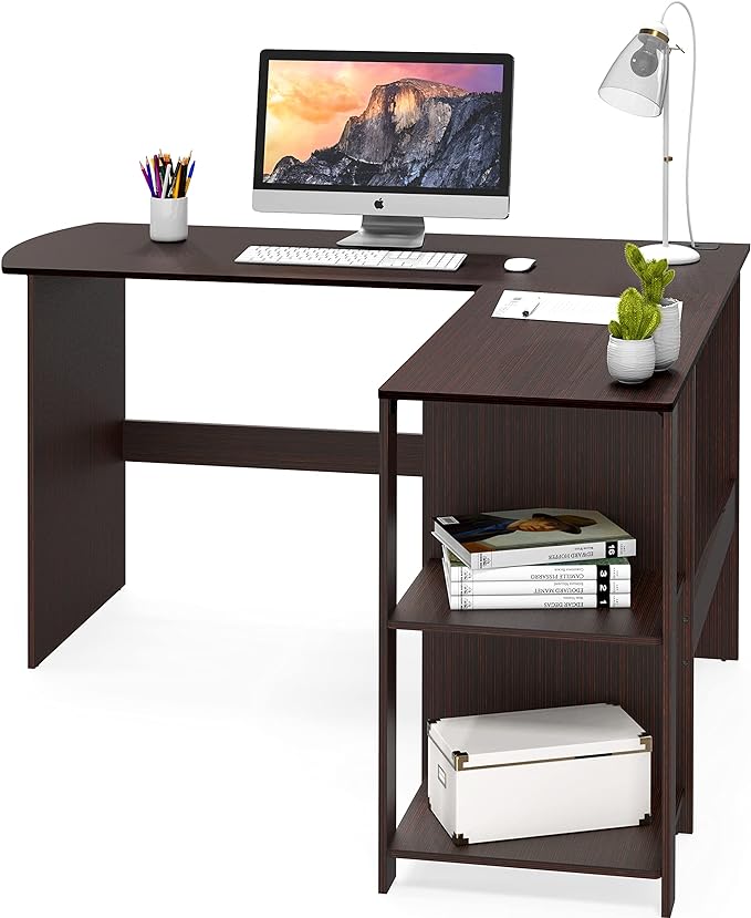 SHW L-Shaped Home Office Wood Corner Desk, Espresso
