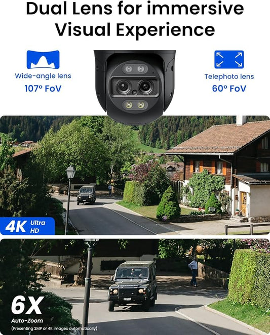 REOLINK TrackMix PoE Grey Dual-Lens PTZ Security Camera 6X Hybrid Zoom | 4K 355° Pan & 90° Tilt Auto Tracking, Smart Detection, 24/7 Recording, Color & IR Night Vision, Up to 512GB microSD Card