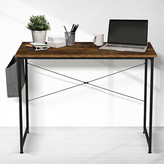 YSSOA 40/47 Inch Computer, Modern Simple Style Home Office, Study Student Writing, Vintage Wooden Desk, 40 Inch, Brown