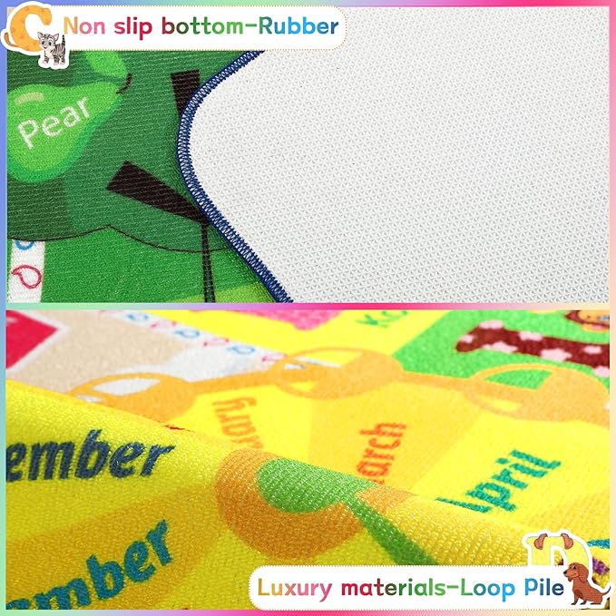 Chicrug Educational Kid Area Rug for Playroom, 5x7 Feet TPR Non Slip Kids Classroom Carpet Rug for Learning ABC Animal, Shape Color Fruit, Washable Play Mat Rug for Children Nursery Toddler Room Decor