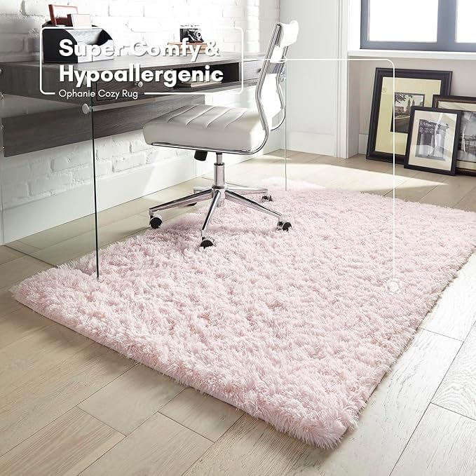 Ophanie 4x6 Pink Rugs for Bedroom Girls, Machine Washable Fluffy Shaggy Soft Cute Area Rug, Non-Slip Indoor Floor Carpet for Living Room, Kids Baby Teen Dorm Home Decor Aesthetic, Nursery
