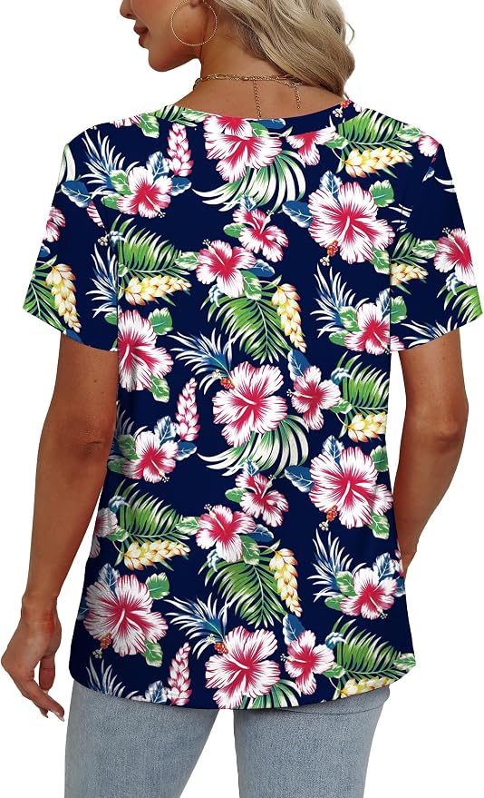 Alaroo Womens Summer Tops 2026 V Neck Short Sleeve Shirts Trendy Dressy Casual Vacation Outfits Printed