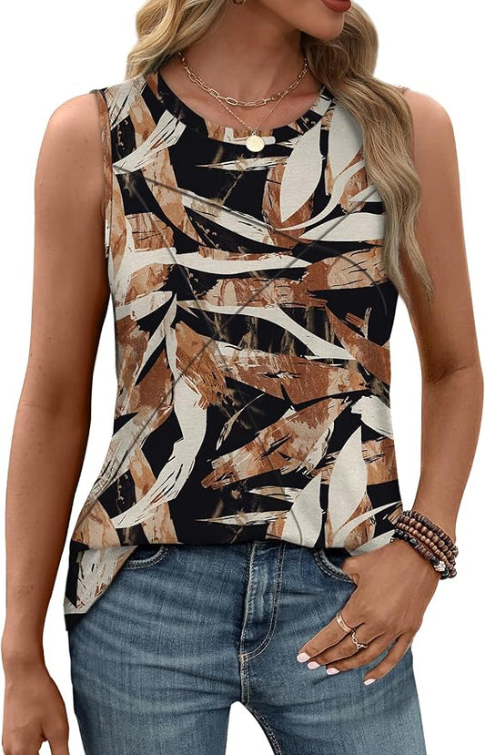 WIHOLL Women's Sleeveless Summer Crewneck Loose Fit Tank Tops