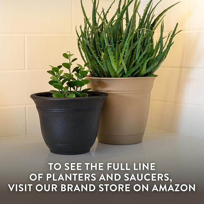 The HC Companies Sierra Round Self-Watering Pot - Lightweight Plastic Planter for Herbs & More - Durable Plant Pots for Indoor Plants & Outdoor Plants (10” Black Onyx, Pack of 1)