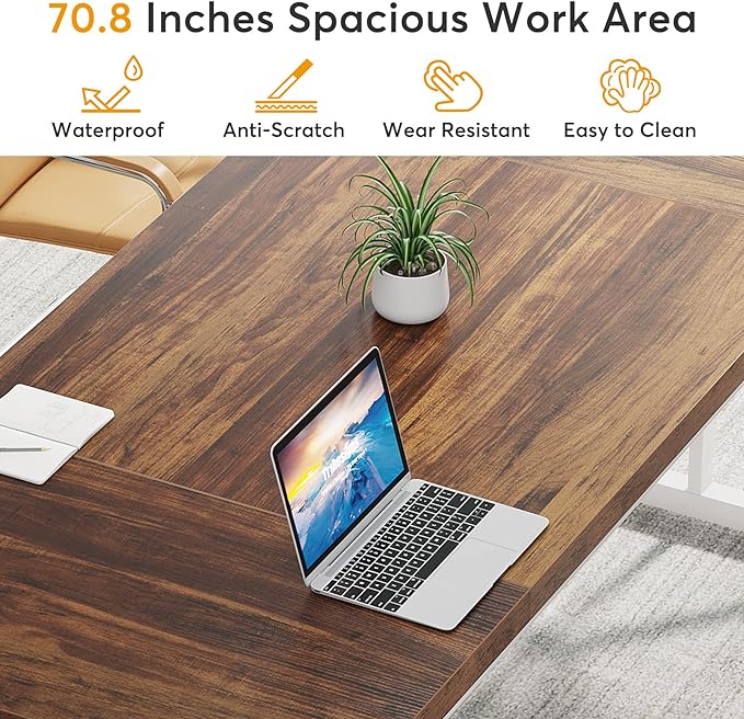 70.8-Inch Large Executive Desk, Modern Computer Office Desk, Wooden Writing Desk Study Table for Home Office