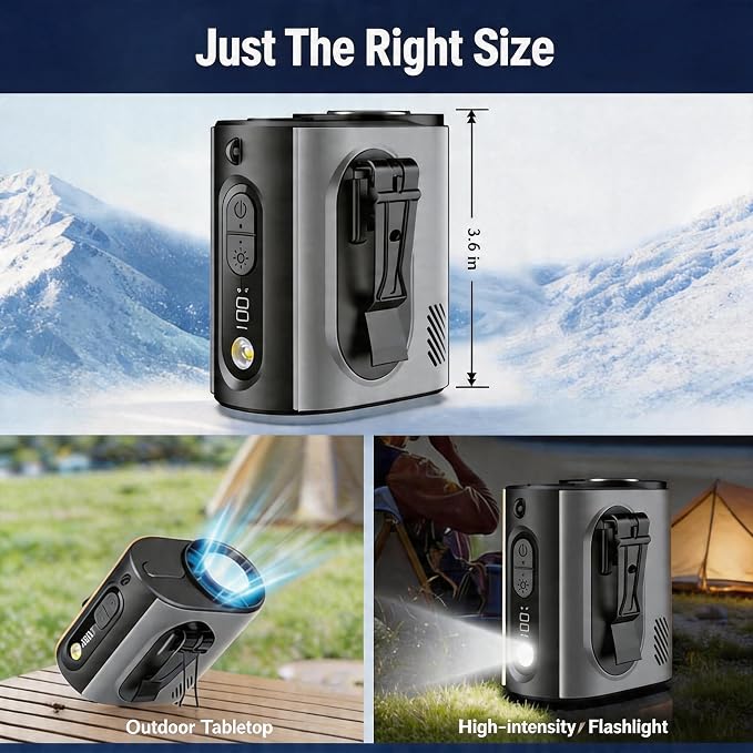 2026 AI Wearable Waist/Neck Hanging Fan,with Ice Cooler & Flashlight,10000mAh Rechargeable Clip On Belt Cooling Fan, 100-Speed 16000RPM Personal Body Fan,25H Work Time for Outdoor, Jobsite,Camping