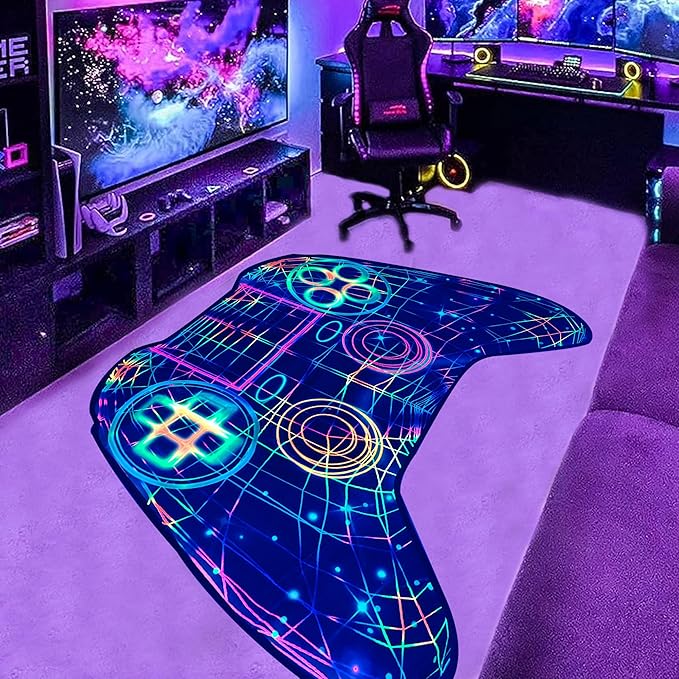 Gaming Rug Teen Boys Carpet Glow in The Blacklight Gamer Rug for Boys Room Playroom Non-Slip Area Rug Kids Boys Girls Game Room Casual Mat (60"x39")