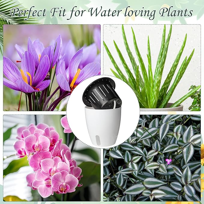Eccliy 14 Pieces 5 Inch Indoor Plant Pots Self Watering Planters with Drainage Holes Plastic Flower Pots with Water Indicator White Violet Pots for Indoor Outdoor Garden Home Office Decor