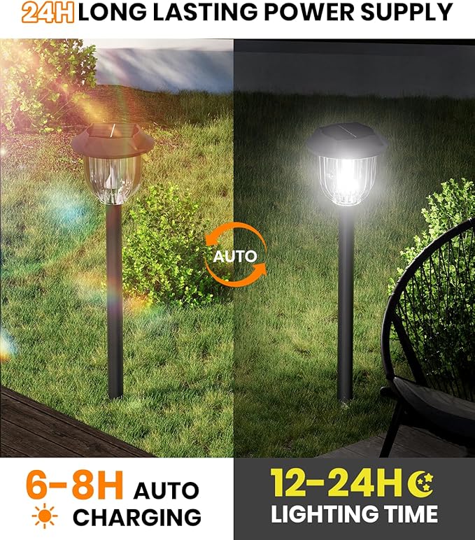 AOSEA 2 Pack Solar Outdoor Lights, IP 65 Waterproof Solar Powered Driveway Lights, Auto On/Off Path Landscape Lighting for Yard, Patio, Landscape, Pathway, Cool White