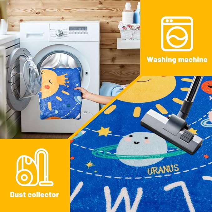 Outer Space Kids Rug,59"X39.4" ABC Alphabet Educational Kids Rugs for Playroom,Non Slip Solar System Galaxy Planets Playroom Rug,Washable Kids Area Rug Carpet for Classroom Bedroom Kids Room Decor