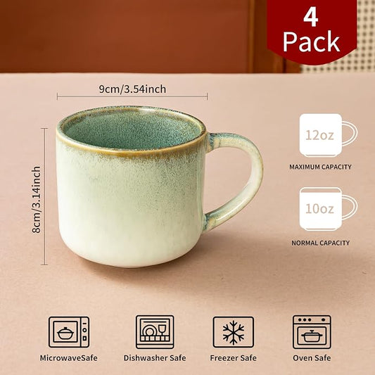 10 oz Ceramic Coffee Mugs Set of 4, Large Coffee Cups with Handles | Coffee Mug with Handles for Coffee, Tea, Cappuccino, Latte, Cocoa, Cereal, Mug Set Gift for Wedding, Microwave Safe